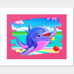 Happy dolphin playing on the beach Posters and Art